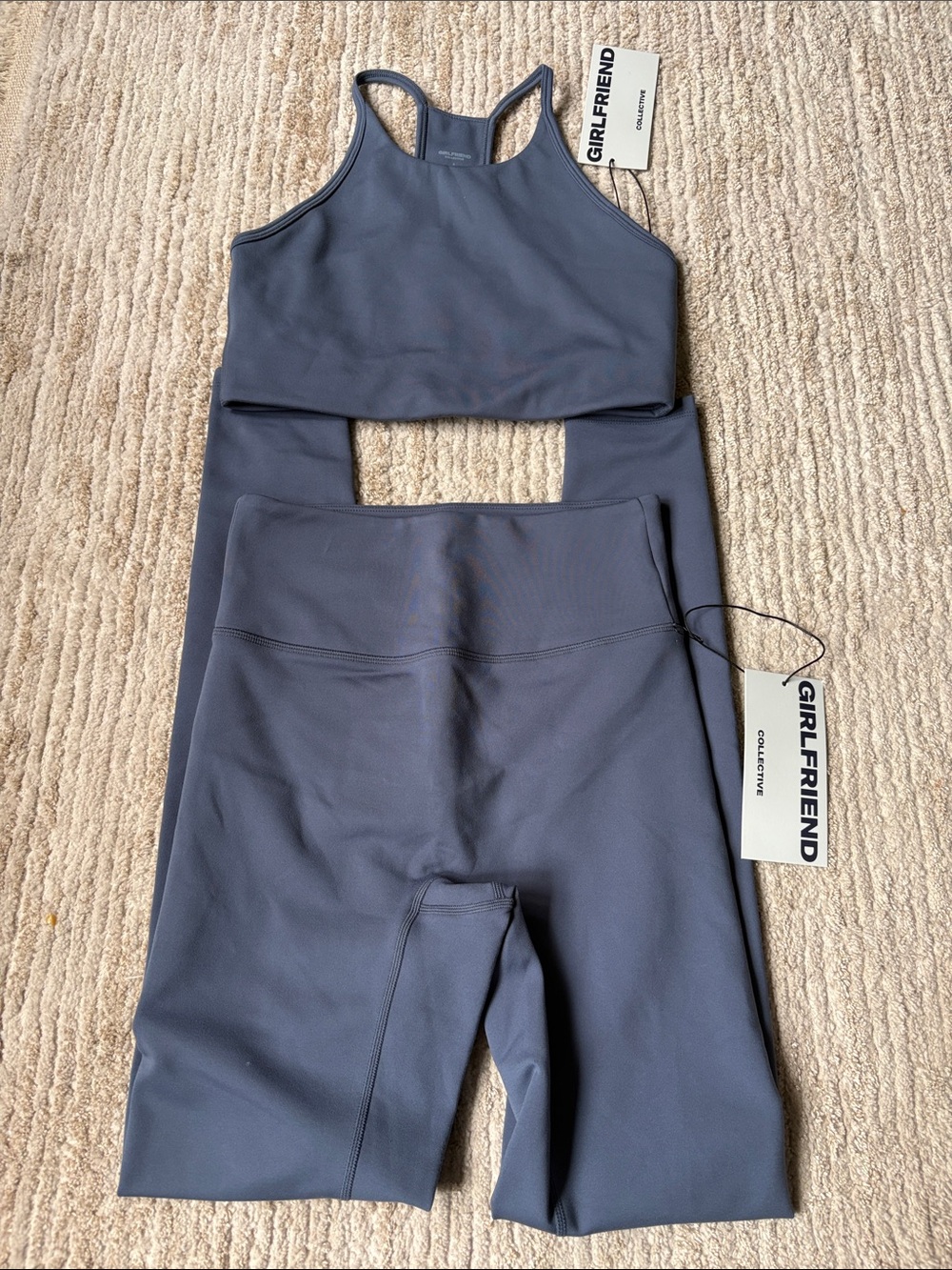 girlfriend collective size Small blue racerback tank and leggings
